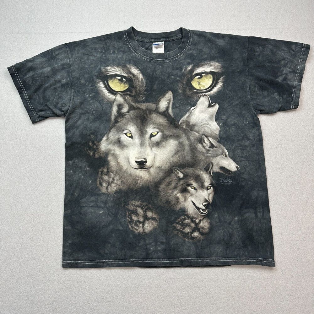 The Mountain Shirt Adult Large Gray Tie Dye All Over Print Wolf Eyes Wolves Mens